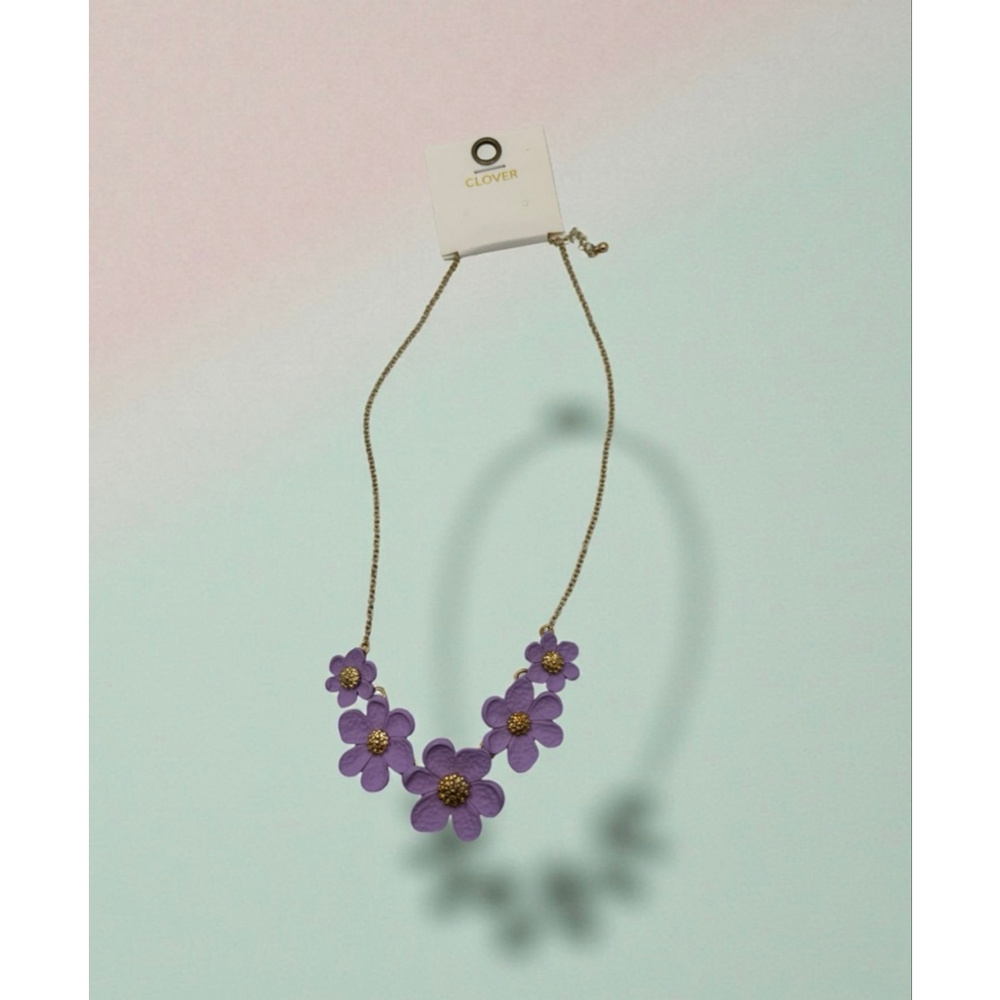 Clover Purple & Gold Floral Statement Necklace,